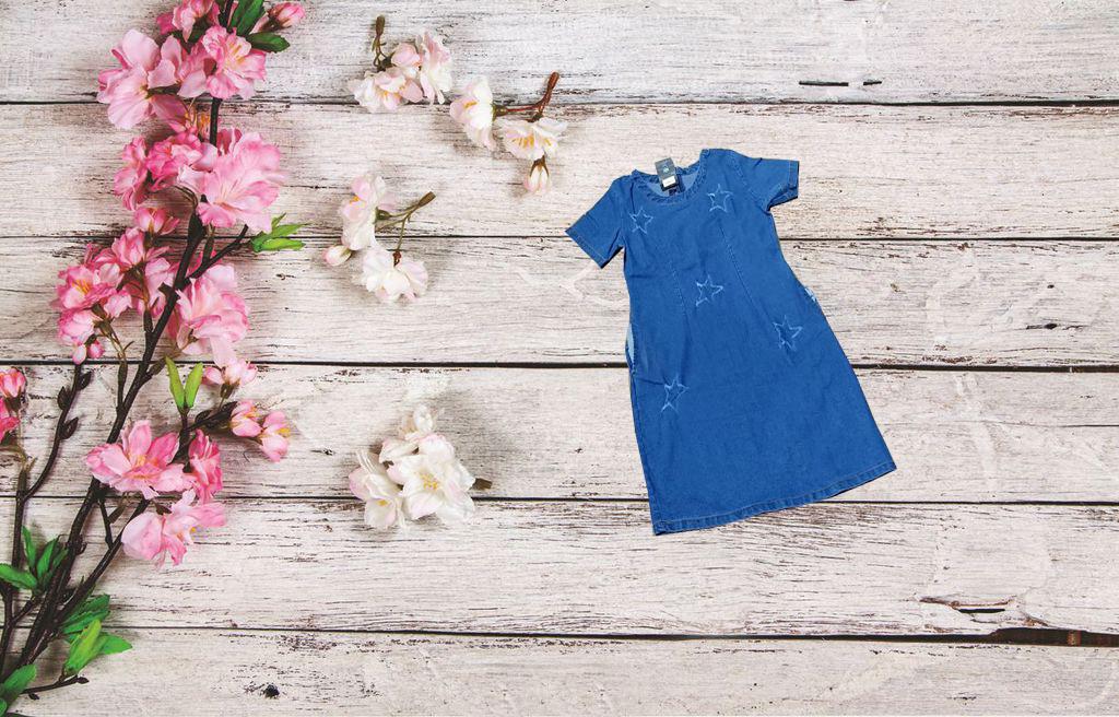 ĐẦM JEAN NGÔI SAO WASH RÁCH D764