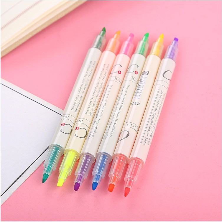 Combo 6 Bút Nhớ Dòng, Bút Highlight 2 Đầu