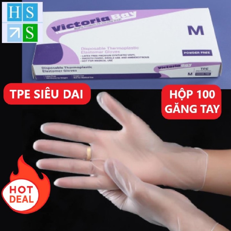 ( Hộp 100 cái ) Găng tay cao su VictoriaBay làm bếp vệ sinh siêu dai chất liệu TPE không mùi (Đủ SIZE : L-M-S) - HS Shop