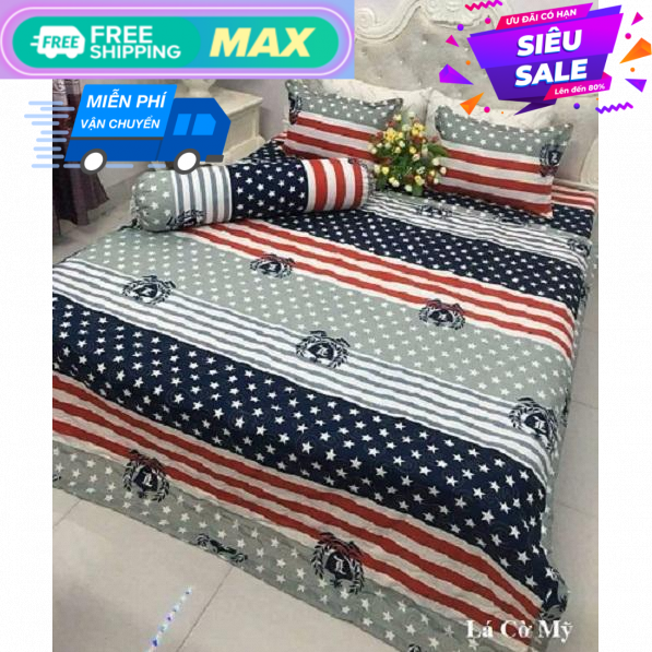 Set Chăn Hè - Ga Bọc- 2 Áo Gối- 1 Áo gối ôm mẫu Cờ Mĩ