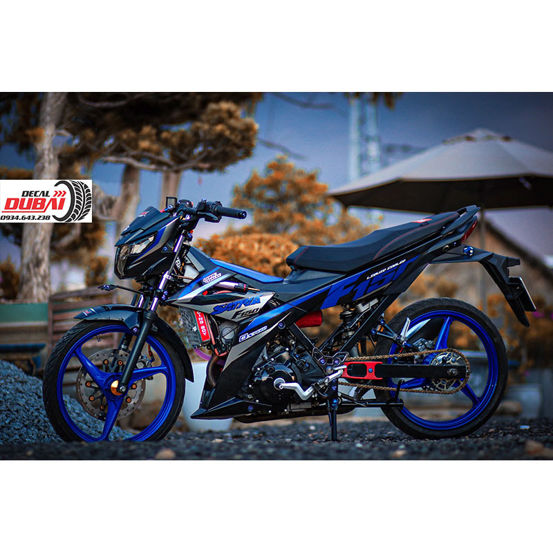 Tem Trùm Satria F150 Xanh Bạc Đen