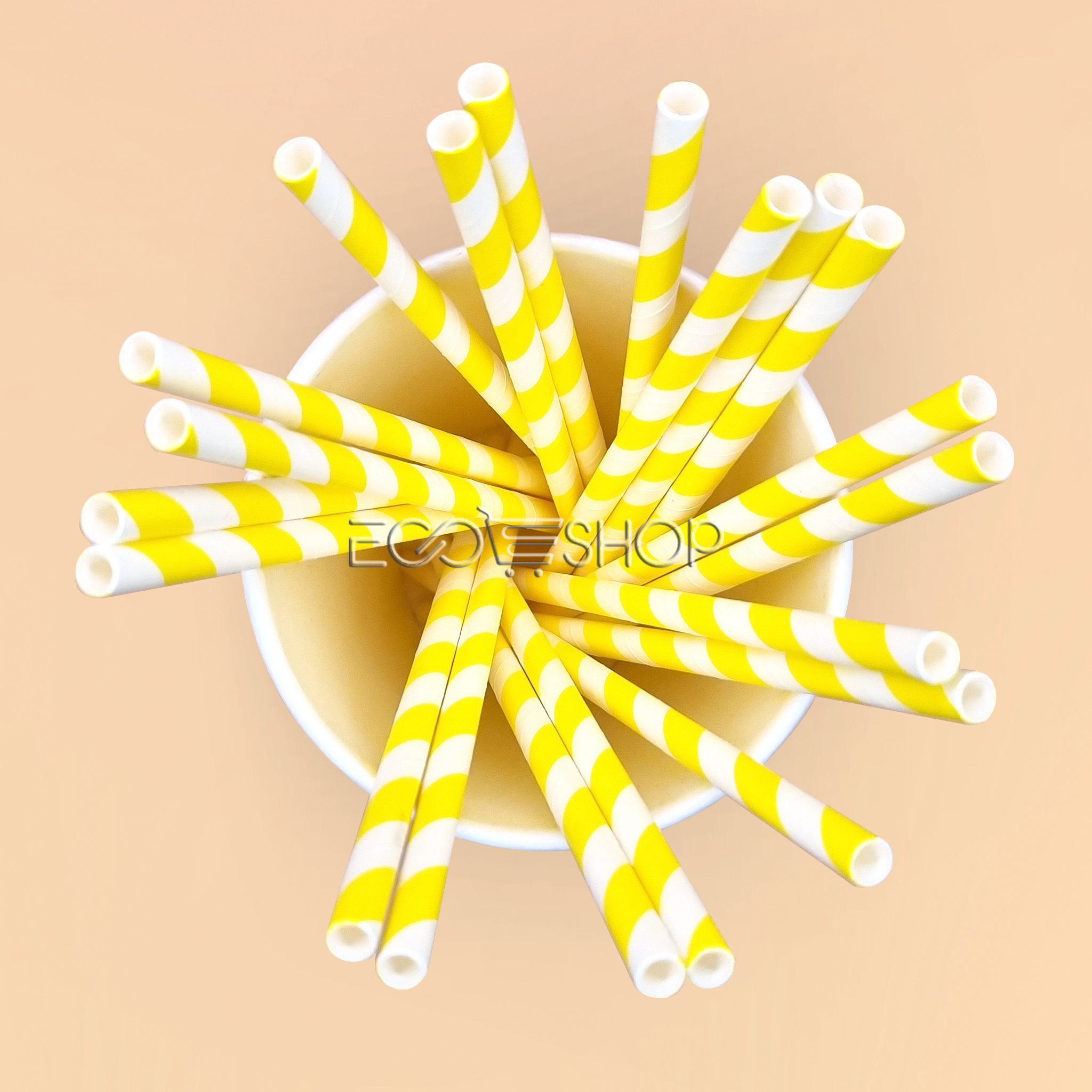 Ống hút giấy Ø6x197mm - sọc vàng trắng (Lốc 50 cái)