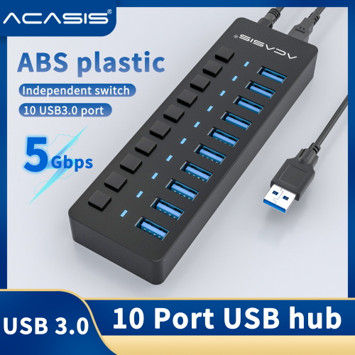 ACASIS ABS plastic 10 Ports USB 3.0 HUB With Individual Switches 12V Power