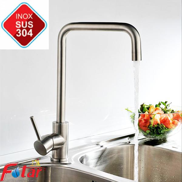[HCM][BAO NƯỚC MẠNH] Vòi Rửa Chén Bát Nóng Lạnh INOX 304 N4001 Fotar Và 2 Dây Nóng Lạnh Quay Được 2 Hộc Chậu vòi tròn nước mạnh inox 304 chuẩn không han gỉ VÒI SỐ 7