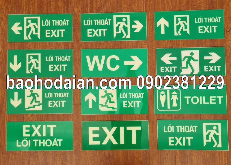 Biển báo dạ quang UV thoát hiểm exit dán tường - nhiều mẫu
