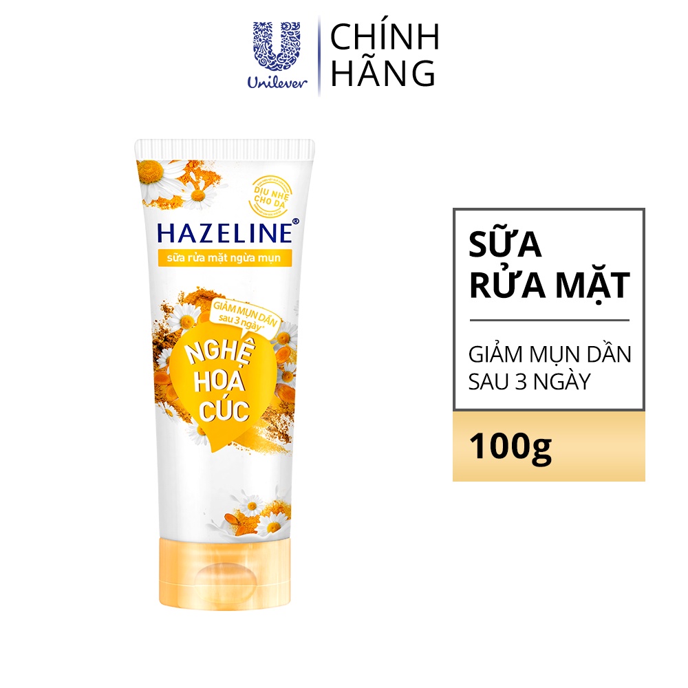 Sữa rửa mặt hazeline nghệ hoa cúc | tràm trà rau má | yến mạch dâu tằm - tuýp 100g