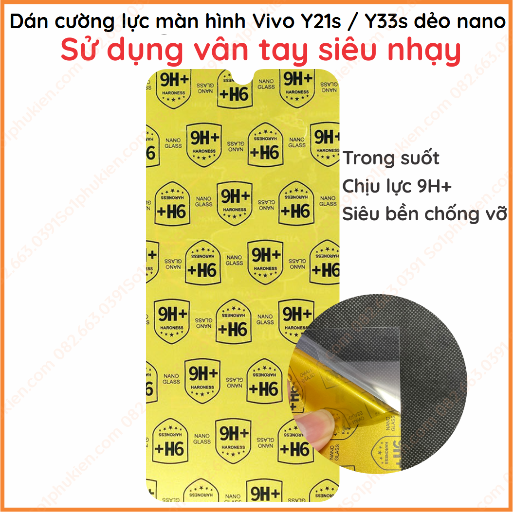 Dán cường lực dẻo nano Vivo y21s y33s trong suốt, chuẩn cường lực 9H+