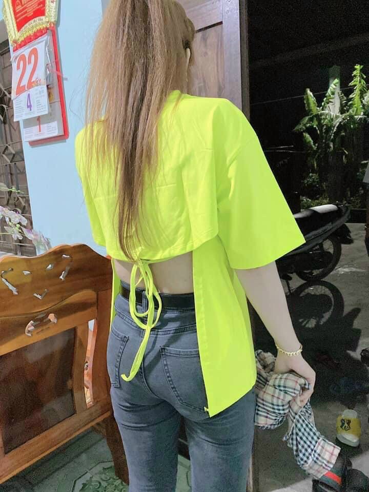 Áo thun nữ form rộng hở lưng cột nơ - ảnh thật 100%