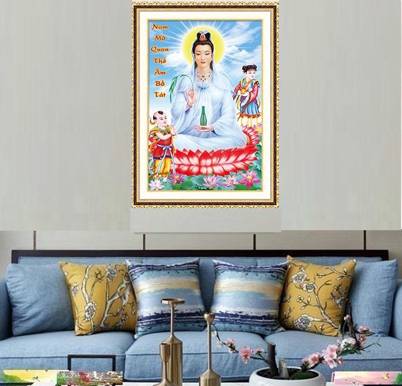 Tranh đính đá mẫu mới Quan Âm Bồ Tát-KT: 37x51 Siêu Thị Tranh Thêu