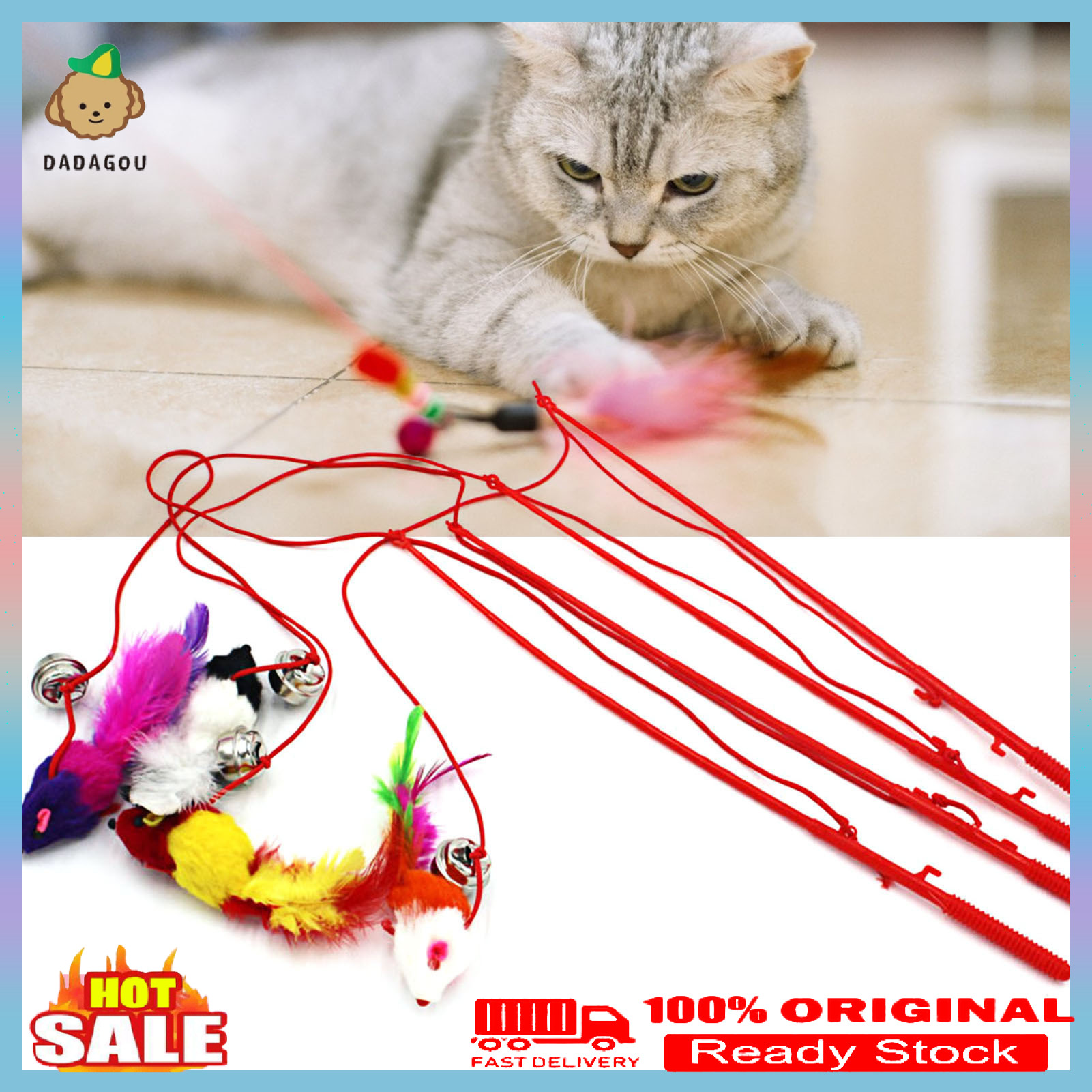 Teaser Stick Mouse Shape Interactive Plastic Cat Teaser Stick for Indoor