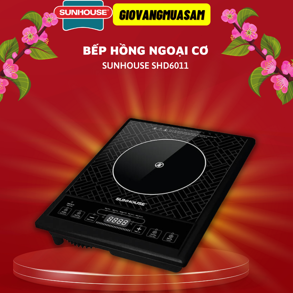 Bếp hồng ngoại cơ sunhouse shd6011 kèm vỉ nướng, sử dụng được tất cả các loại nồi