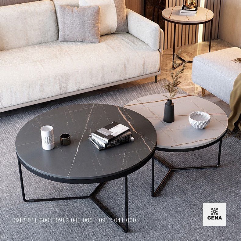 [Free Ship] Bàn Sofa Tròn Đôi Mặt Đá Ceramic Viola
