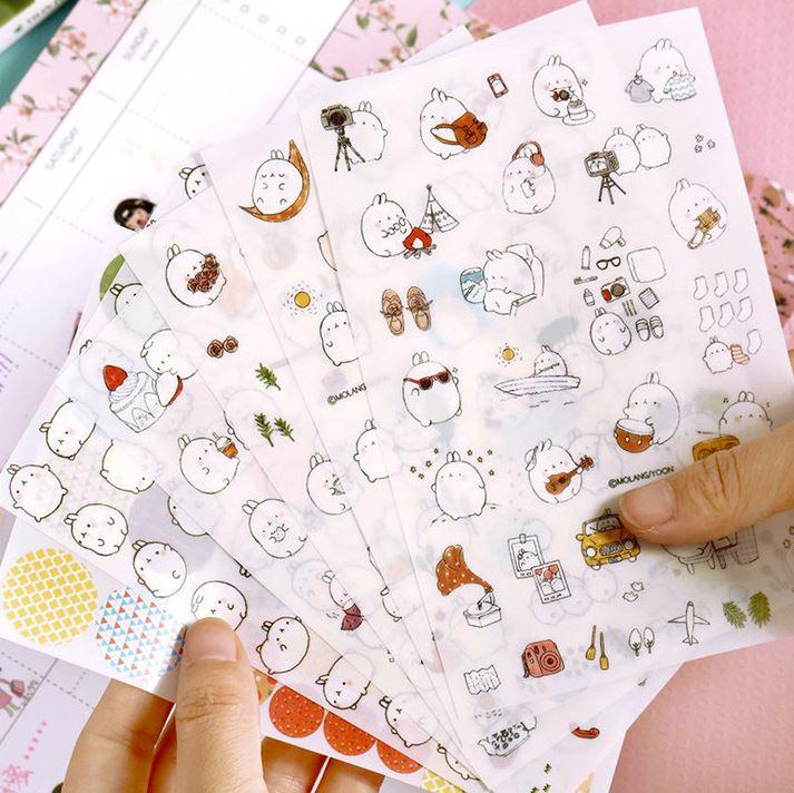 [HCM]Bộ 6 Tấm Sticker Dán Trang Trí Molang và Piu Piu dễ thương chất liệu giấy dày dặn Trang Trí Sổ Kế Hoạch Sổ Nhật Ký -  Nhiều Mẫu