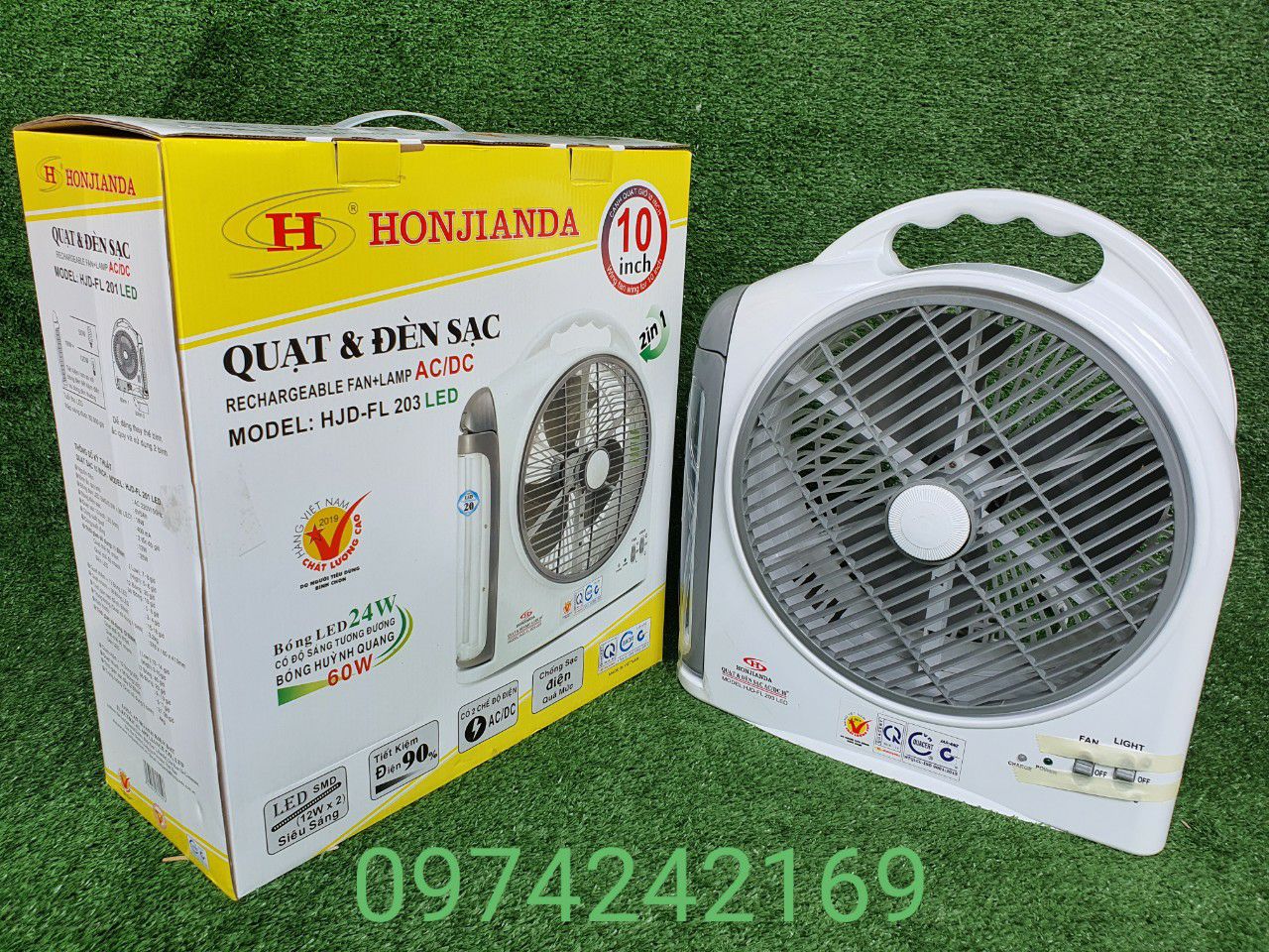 Quạt sạc và đèn sạc 203 HONJIANDA 2 bình