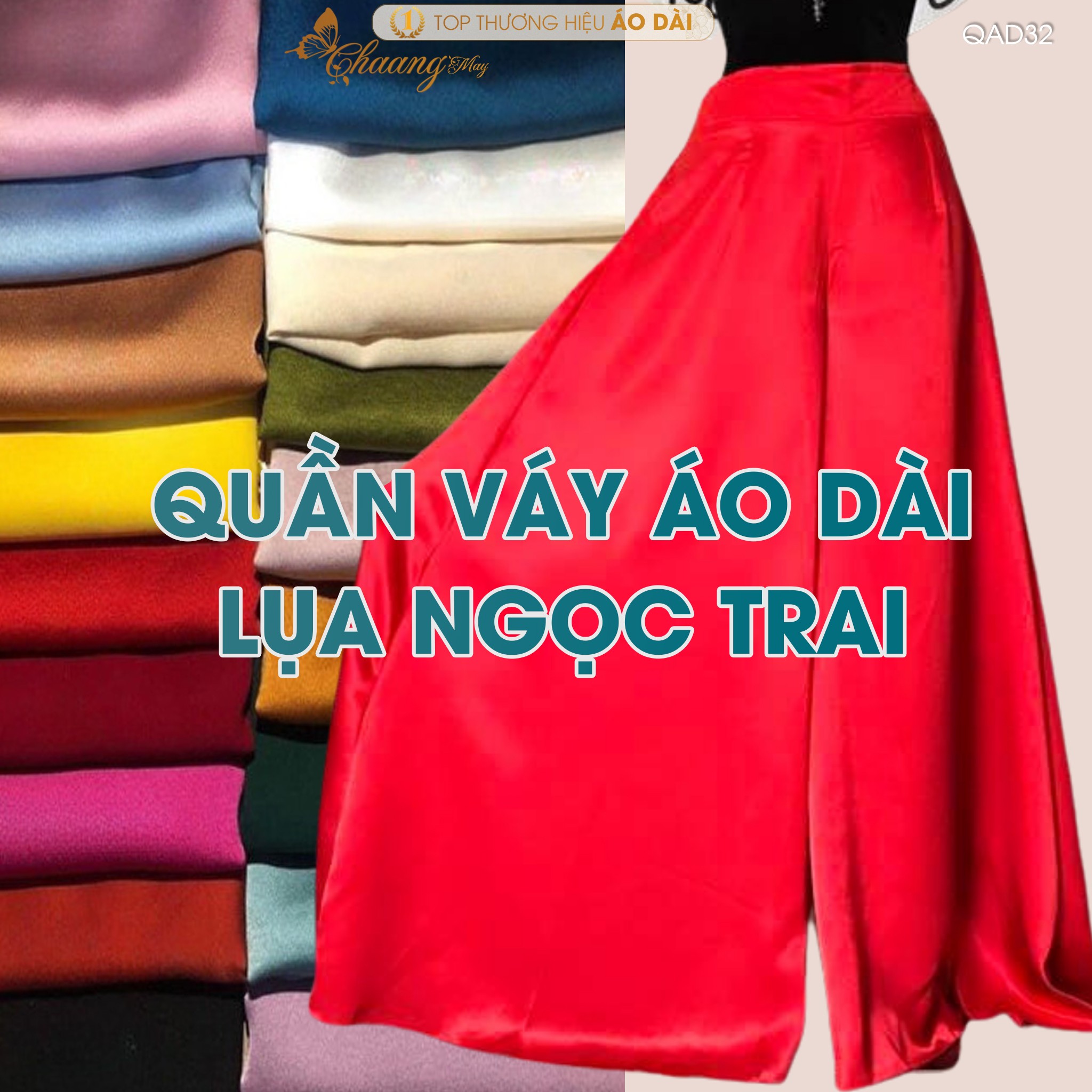 Quần giả chân váy nữ mặc áo dài cách tân truyền thống may sẵn lụa Ngọc trai kiểu 2 ống xéo loe xòe rộng đẹp QAD32