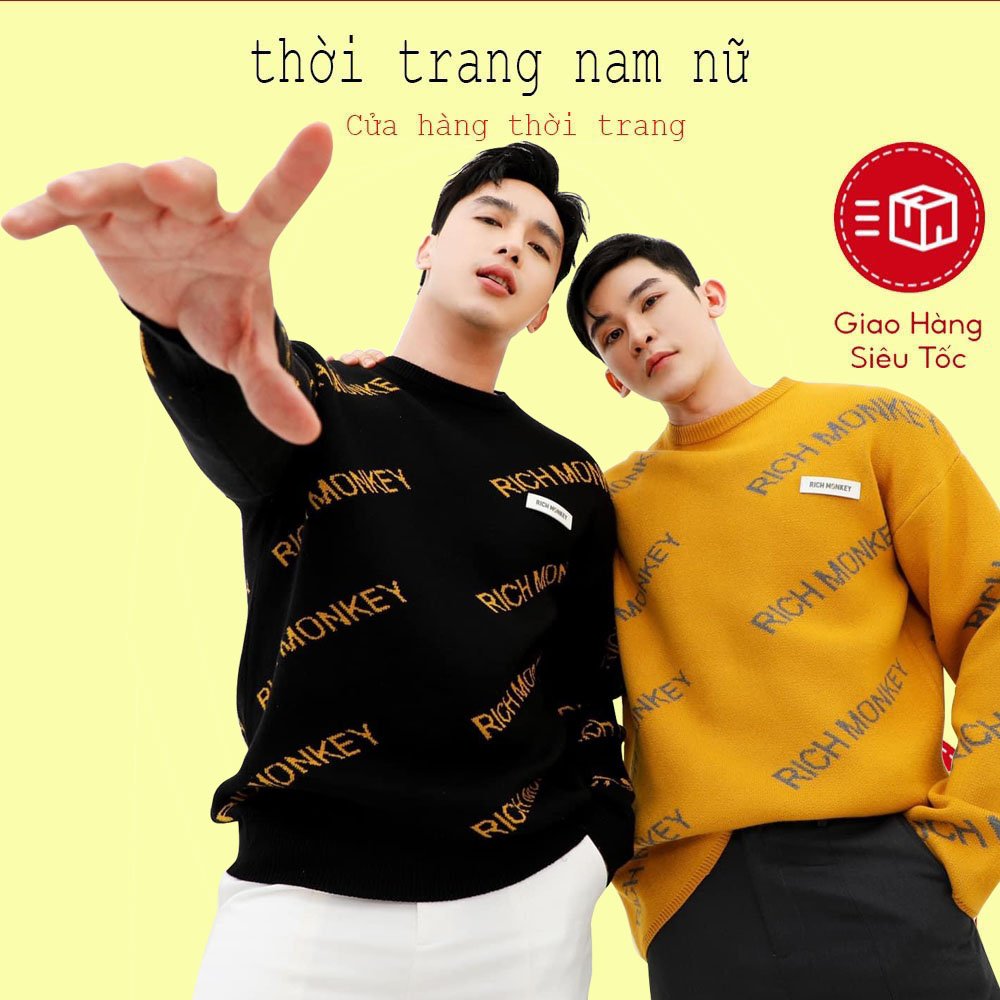 Áo len nam cổ tròn phong cách trẻ trung, vải len sợi dày dặn.