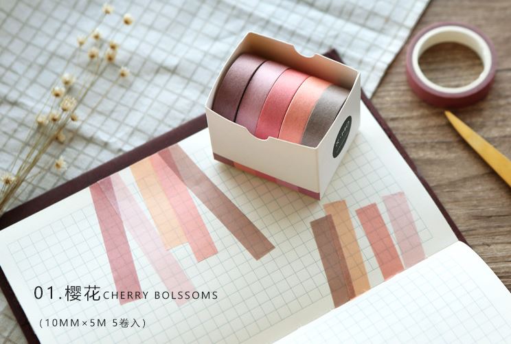 Bộ 5 Cuộn Băng Dính Washi Flowertree Dùng Để Trang Trí E135