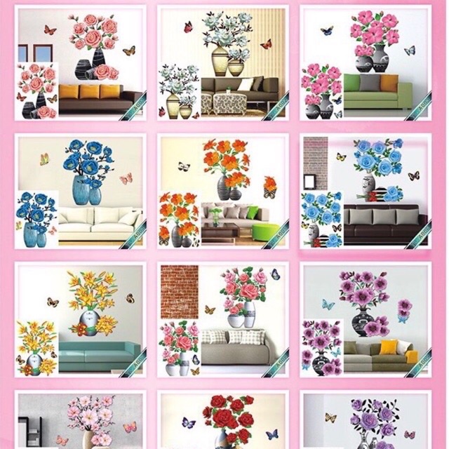 Tranh dán tường 3D hình bình hoa - Tranh Decor 3D bình hoa