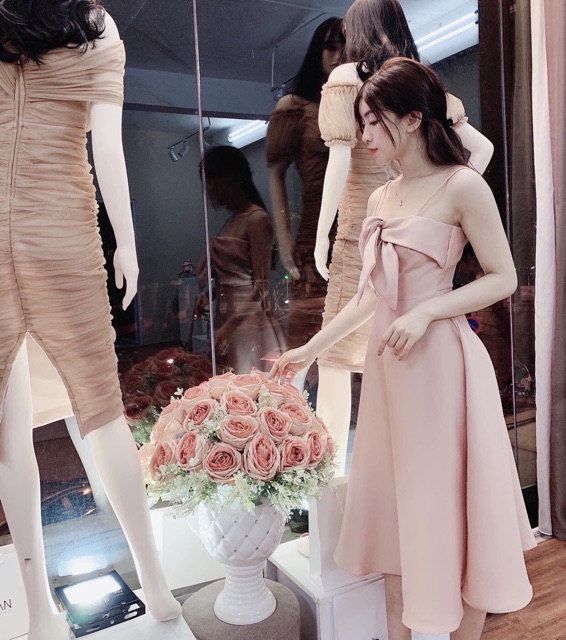 Đầm xoè 2 dây xoắn nơ