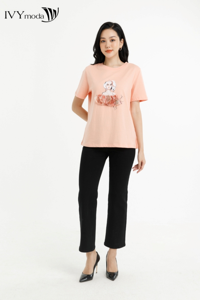 Áo thun họa tiết nổi IVY moda MS 57M7734