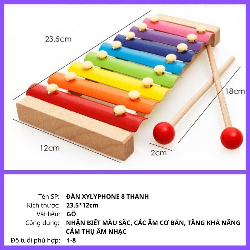 Đồ Chơi Đàn Gỗ 8 Âm Cho Bé (Đồ chơi Gỗ - Đồ chơi Giáo Dục - An toàn - Thông minh)