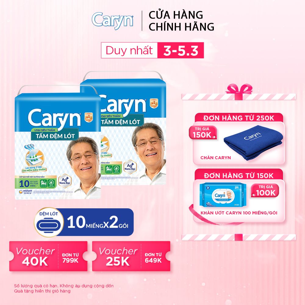 Combo 2 Tấm Đệm Lót Caryn Siêu Thấm Giúp Bảo Vệ Chống Trào 10 Miếng Bao bì