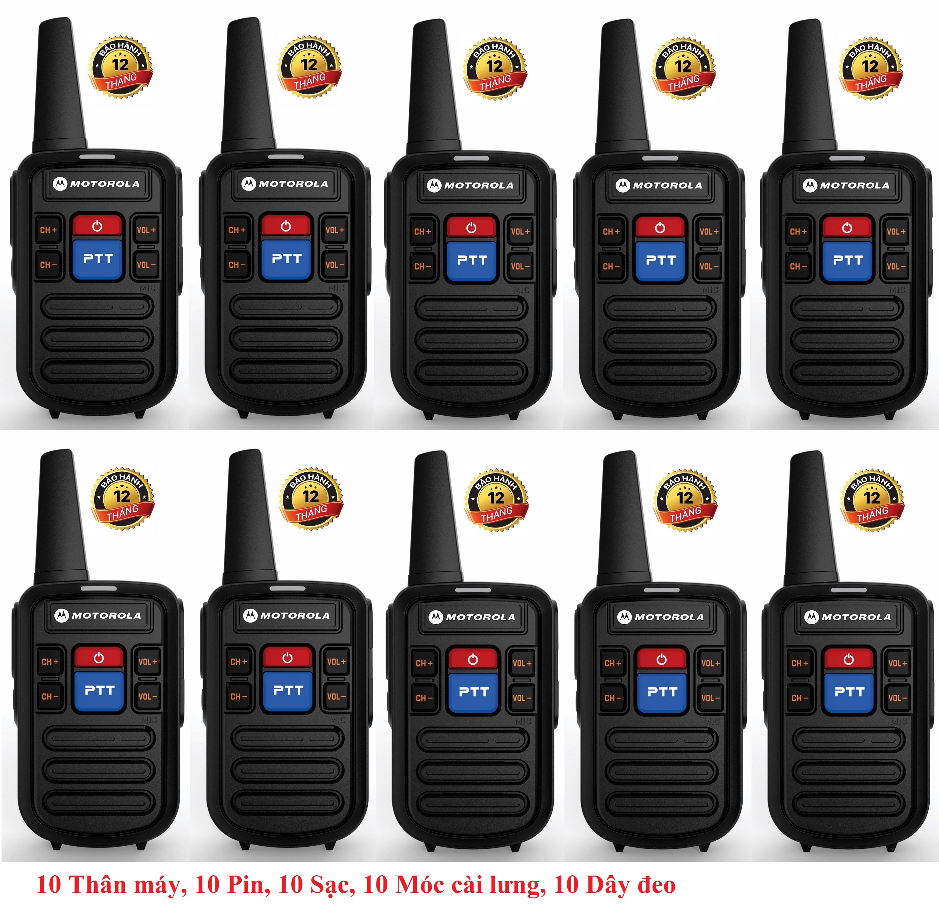 Bộ 10 Bộ đàm Mini Chất lượng khủng Motorola GP800 (2 Phím Bấm PTT, Sạc Type C Tiện Dụng)