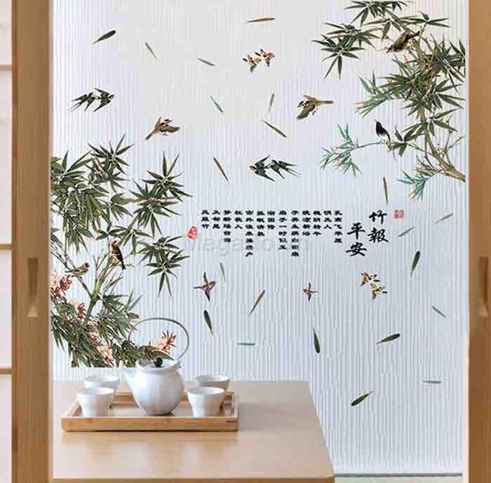 Decal tranh dán tường khóm tre khổ lớn