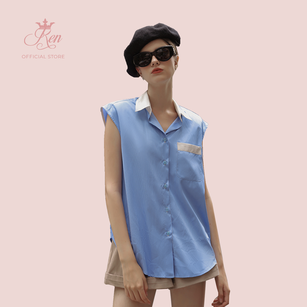 REN BY TEE - Áo Sơ Mi Sọc Phối Cổ Trắng