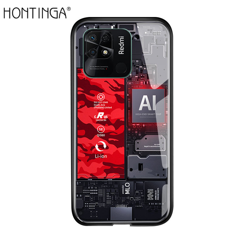 Hontinga Casing Case For Xiaomi Redmi 10C Case Technology Circuit Board Explorer Exploration Theme Version Phone Case Tempered Glass Back Cover Casing Hard Case For Boys For Men
