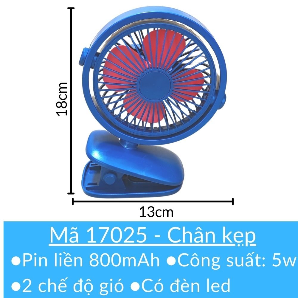 Quạt mini kẹp bàn xe đẩy cầm tay hoặc để bàn Pin sạc tích điện mã 17010