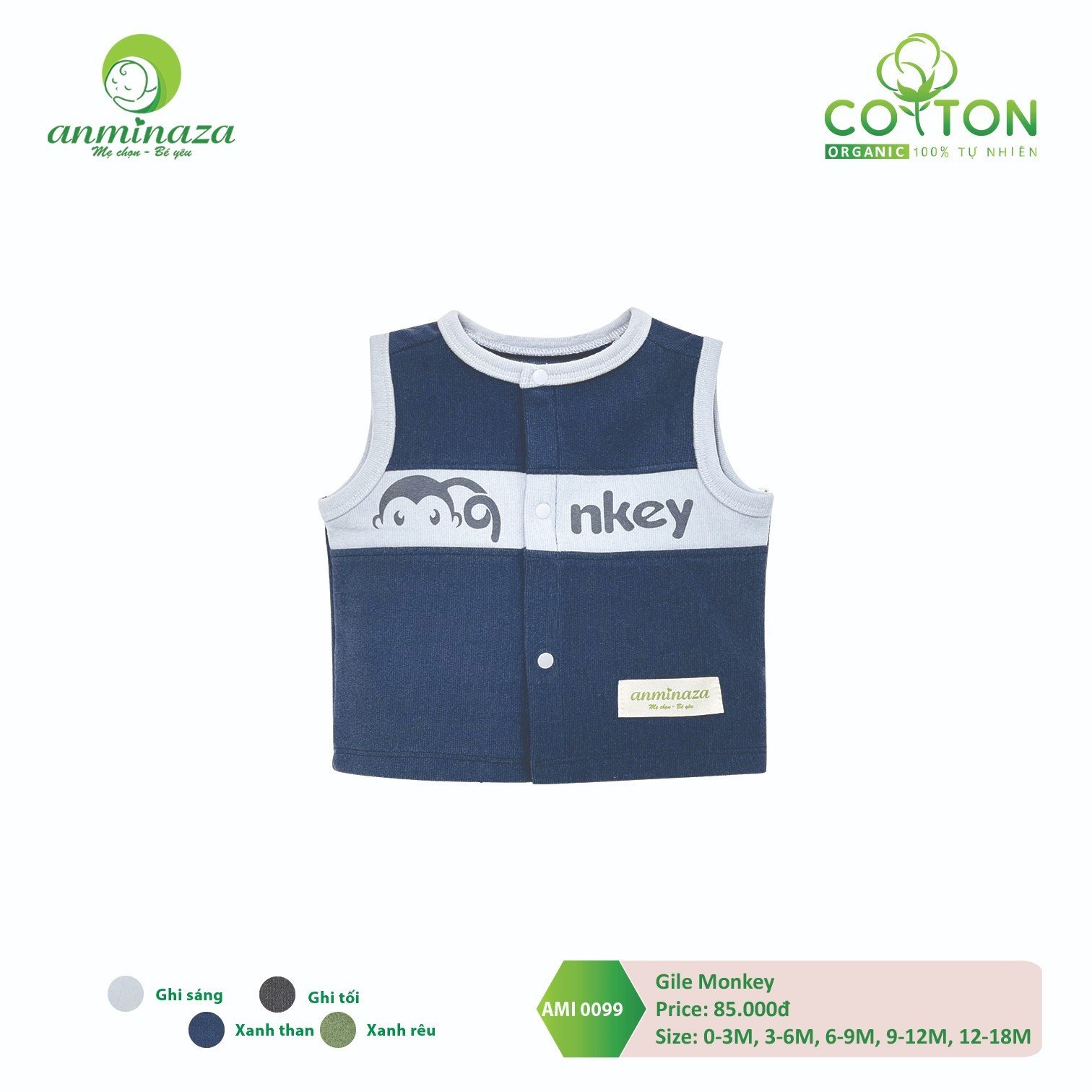 Áo gile trẻ em cài giữa Monkey AMI0099 Anminaza