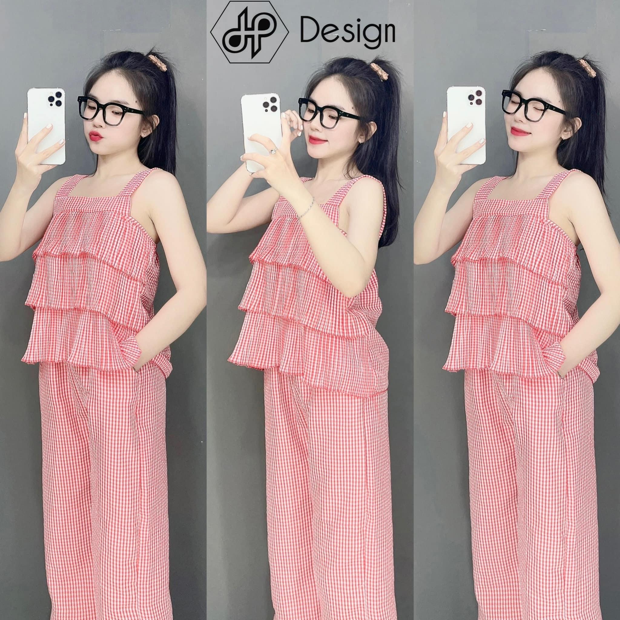 Set dập ly áo tầng 2 dây họa tiết caro