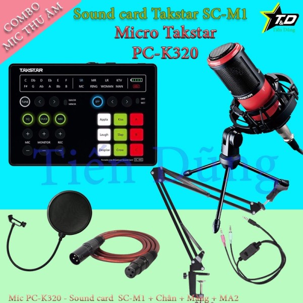 Bảng giá Bộ mic thu âm Takstar PC - K320 sound card SC M1 có autu-tune đi dây livestream MA2 chân đế màng lọc Phong Vũ