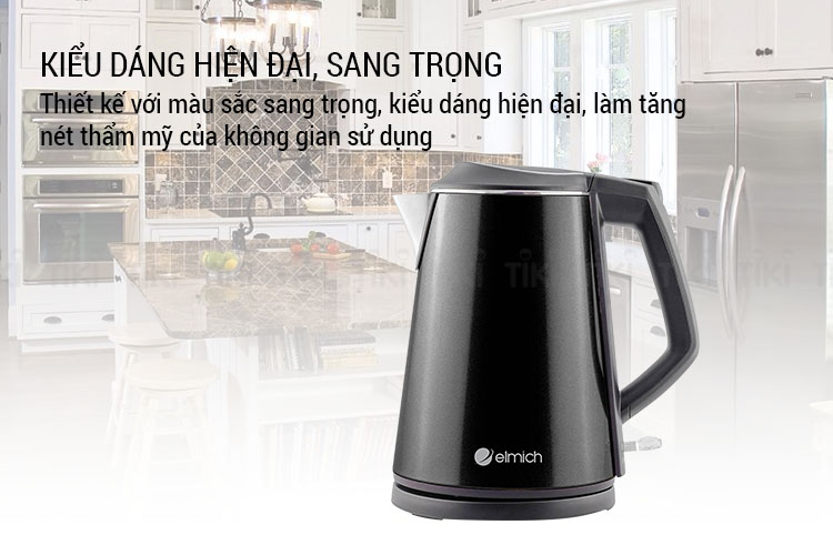 Ấm đun nước siêu tốc Elmich KEE-1785 (Dung tích 1,5L - Điện áp 220V - Công suất 1800W - Màu Đen)