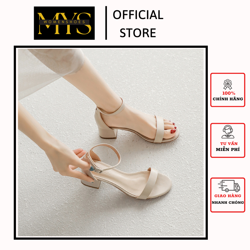 Giày cao gót sandal quai ngang da 5cm bít gót da mờ CG-0012. Mysstore