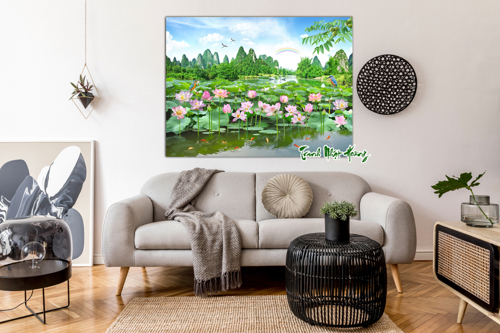 Tranh 3D hoa sen pp dán tường