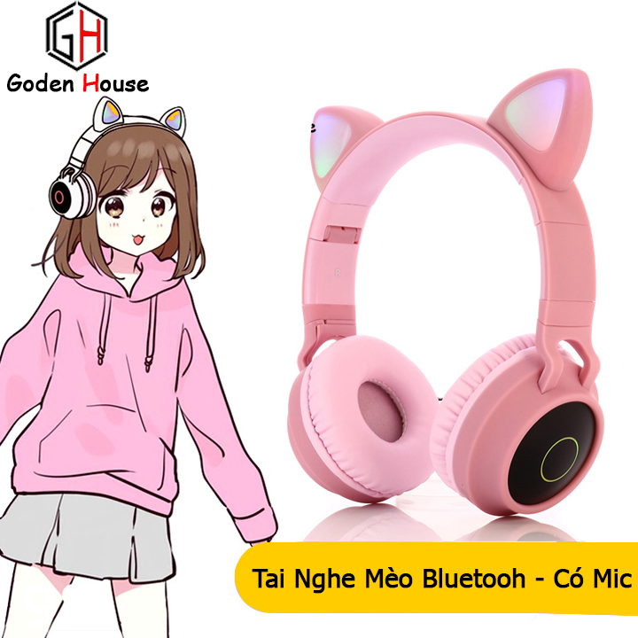 Headphone Bluetooth Tai Mèo Dễ Thương, Tai Nghe Bluetooth Mô...