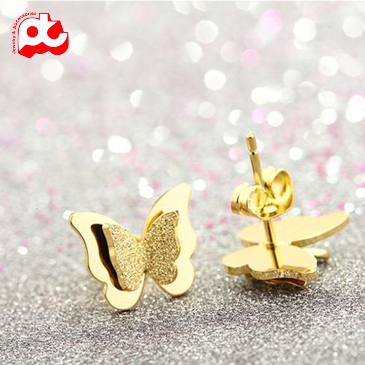 Bông tai titan nữ con bướm phun cát nhiều màu sang trọng xinh xắn đầy quyến rũ trangsucpt thép không gỉ cao cấp PTBTTNU1