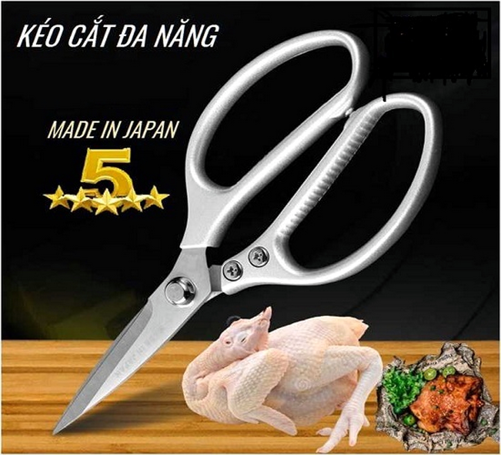 Kéo Cắt Nhà Bếp Đa Năng Xuất Nhật Cán Hợp Kim, Kéo Cắt Thực Phẩm Chuyên Dụng Nhà Bếp nội trợ.  Cắt gà như cắt giấy Kéo có cấu tạo chắc chắn , có khả năng cắt được xương, gân, khớp, khịt của các loại thịt gg7fff