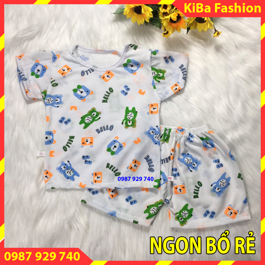 1 bộ quần đùi áo cộc tay nền trắng in hình cúc cài vai cho bé từ 4-14kg - BCT - HH0110 (hình in thay đổi theo lô hàng) bộ quần áo mùa hè cho bé