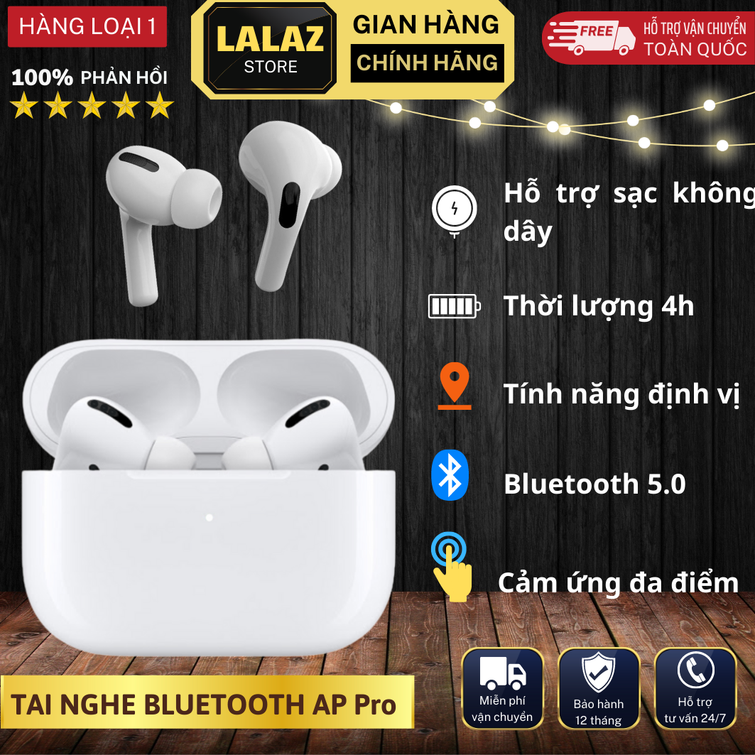 Tai Nghe Bluetooth Không Dây Nhét Tai AP Pro, Phiên Bản Nâng Cấp Pin Trâu Nghe Hay Hỗ Trợ Mọi Dòng Máy, Tích Hợp Định Vị Tai Nghe, Lọc Âm , Cách Ly Tiếng Ồn, tai nghe bloutooth không dây, tai nghe bluetooth pin siêu trâu, tai nghe bleutooth