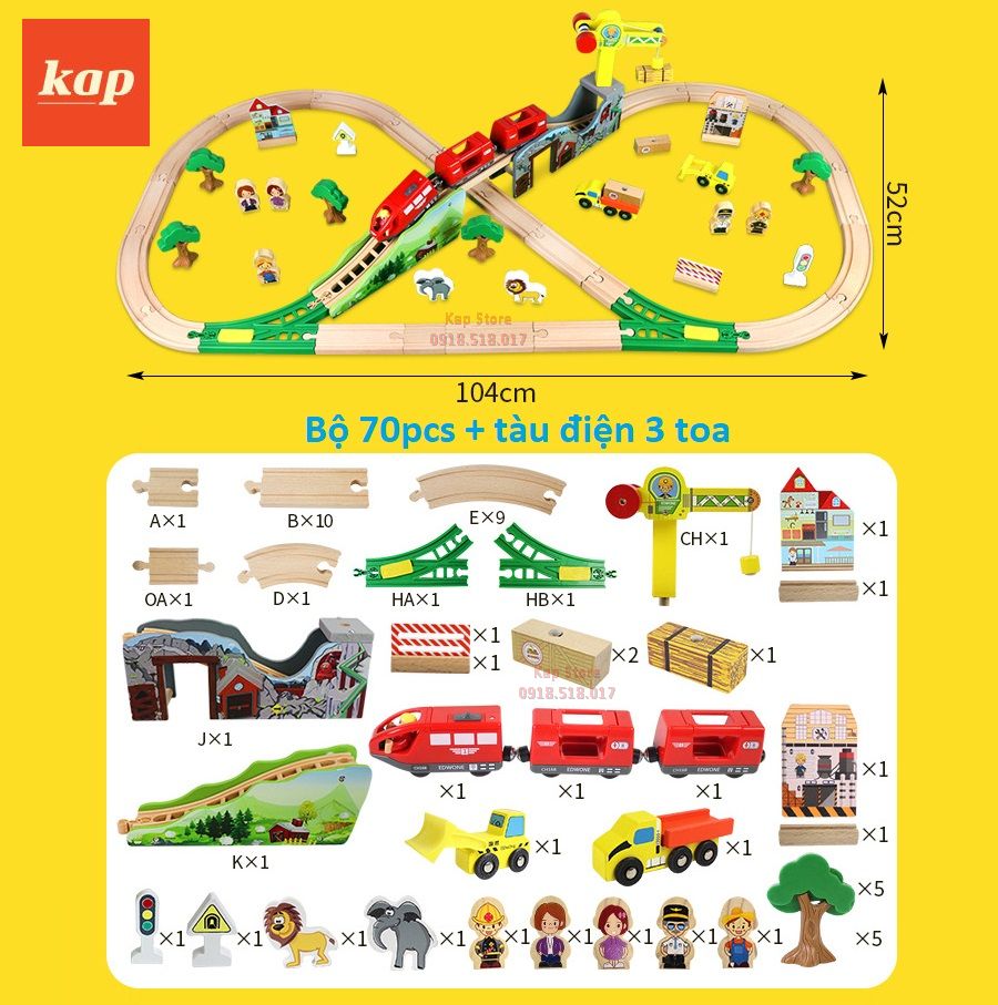 [HCM] CÁC BỘ ĐỒ CHƠI LẮP RÁP ĐƯỜNG RAY XE LỬA GỖ EDWONE,