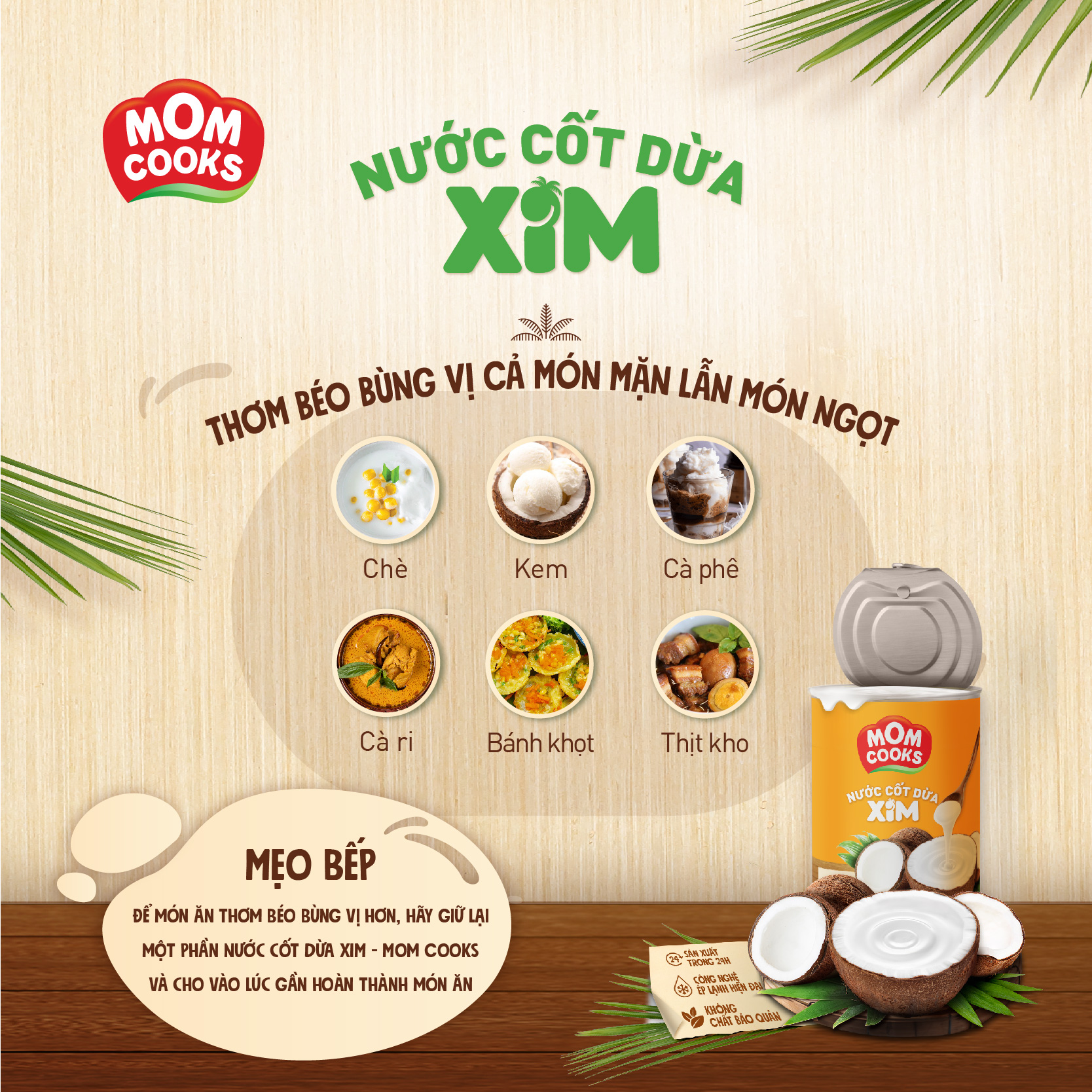 Combo 3 lon Nước cốt dừa Mom Cooks 400ml/lon
