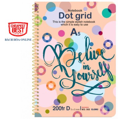 Sổ lò xo đơn KLONG A5 200 trang Dot Grid ruột chấm 70/76 MS: 968
