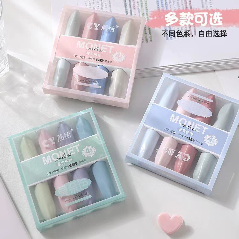 set 4 bút highlight dạ quang monet