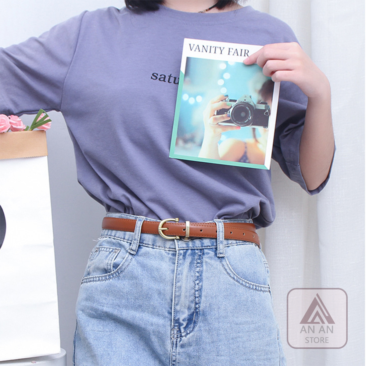 Thắt Lưng Dây Nịt Nữ Da PU Phong Cách Retro Đơn Giản