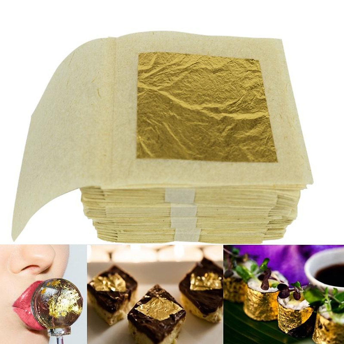Lá vàng, bạc miếng 9*9 cm trang trí bánh