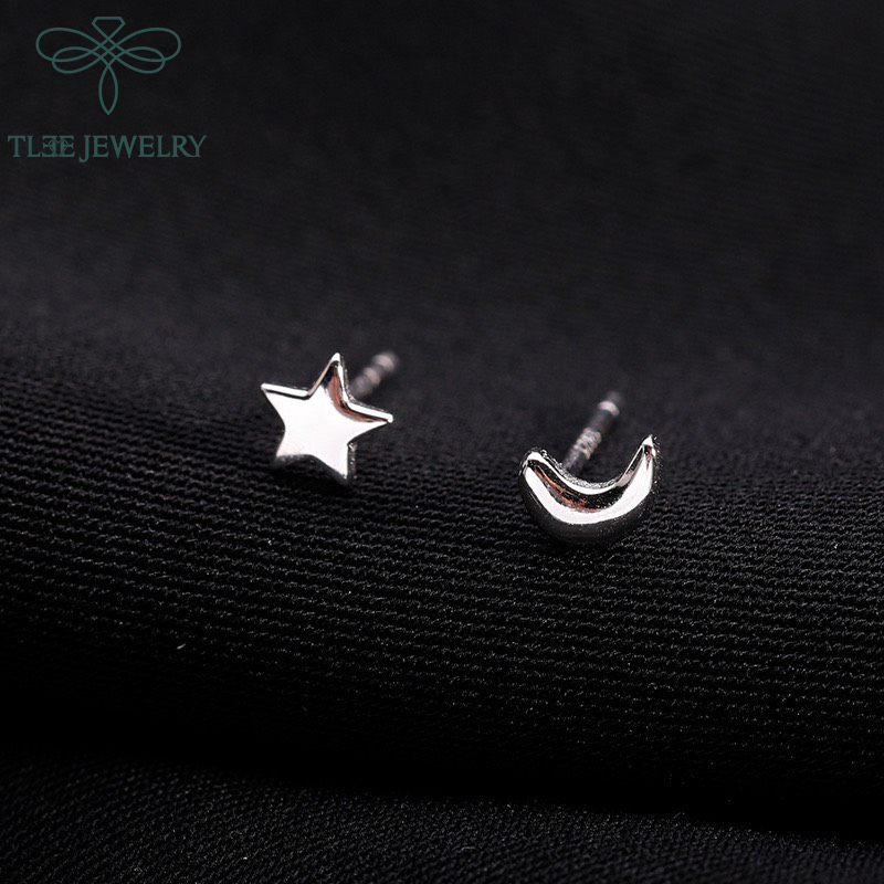 Khuyên tai bạc unisex trăng, sao basic cá tính TleeJewelry B0161