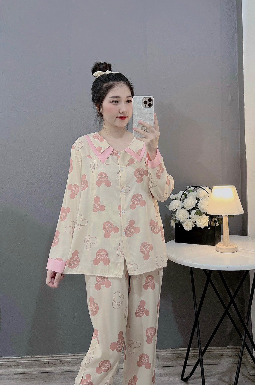 bộ bầu sau sinh, bộ dài bầu chất đũi xước cổ nhọn
